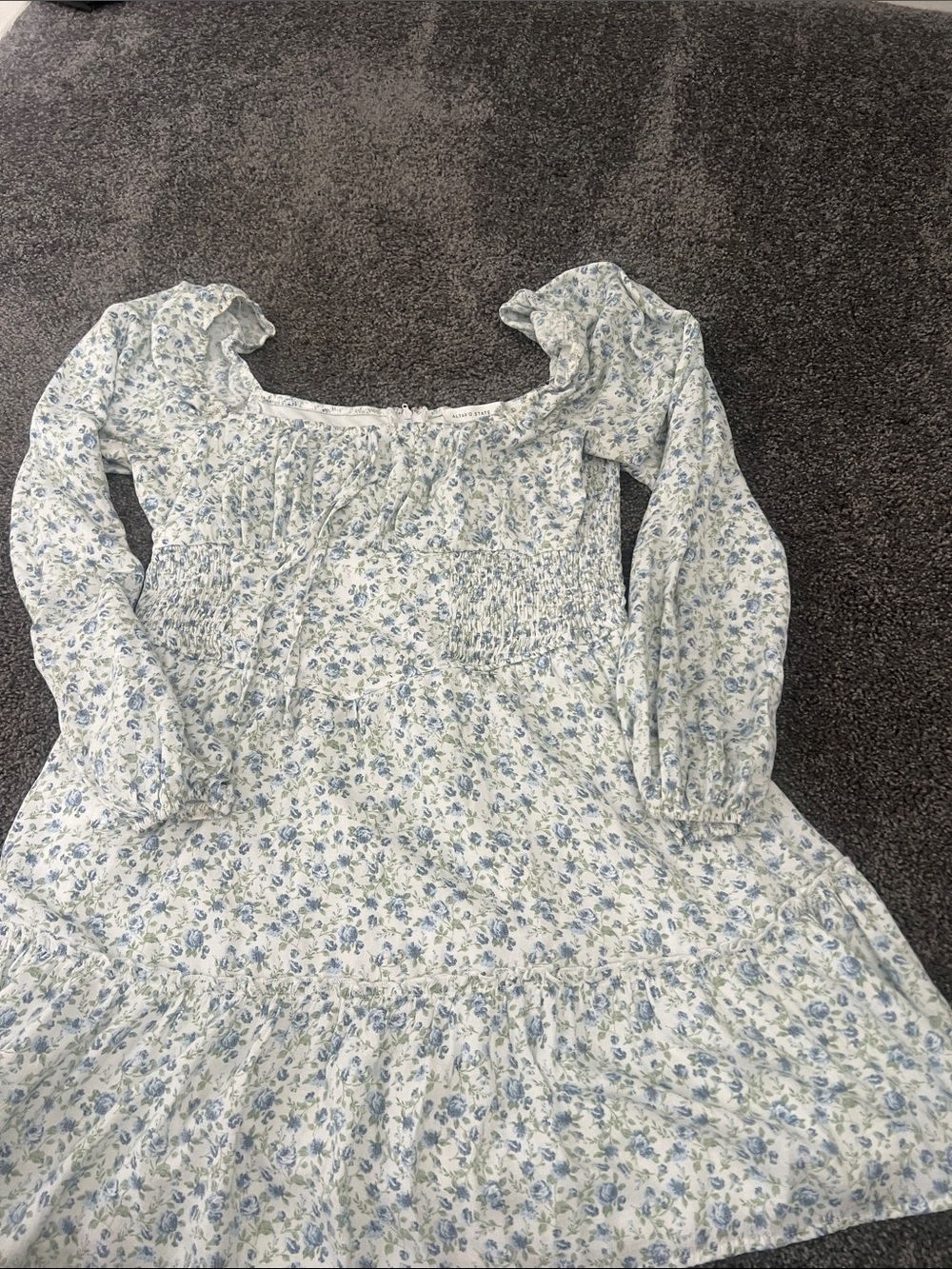Altar'd State White Dress with Blue Floral Print